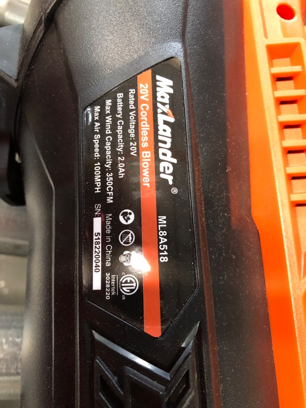 Photo 3 of [USED] MAXLANDER Leaf Blower Cordless with Battery and Charger, 