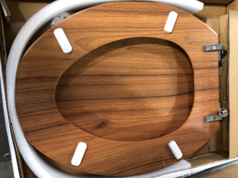 Photo 2 of [USED] Elongated Toilet Seat Molded Wood Toilet Seat with Zinc Alloy Hinges,