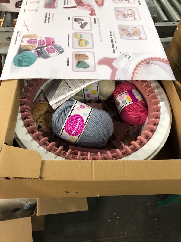 Photo 1 of 48 Needles Knitting Machines with Row Counter, Smart Knitting Round Loom for Adults/Kids, Knitting Board Rotating Double Knit Loom Machine Kits Pink White 48 Needles