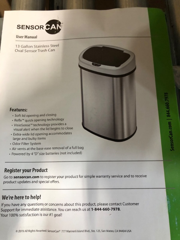 Photo 3 of **BENT SEE PHOTOS** iTouchless 13 Gallon SensorCan Kitchen Trash Can with Odor Filter (Battery & AC Adapter not included)