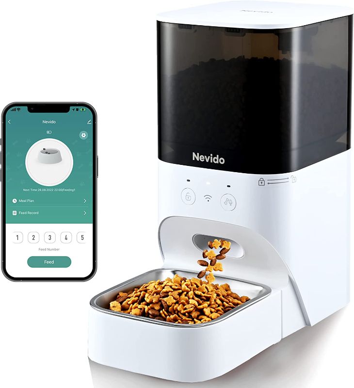 Photo 1 of Nevido Automatic Cat Feeders,2.4G Wi-Fi Automatic Dog Feeder with App Control,Stainless Steel Bowl,Timed Smart Pet Feeder 