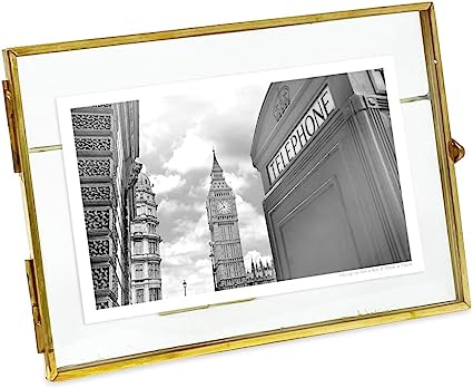 Photo 1 of *SEE NOTES* Isaac Jacobs Vintage Style Brass and Glass, Metal, Floating Desk Photo Frame (Horizontal), with Locket Bead Clasp Closure for Pictures Art, More (6x4)
