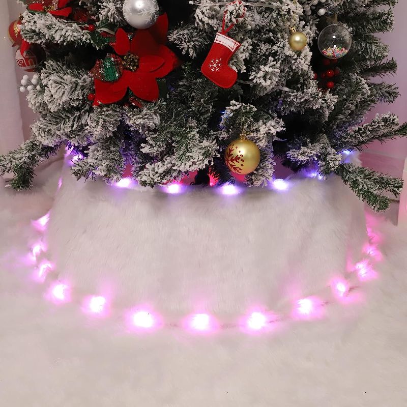 Photo 1 of *BRAND NEW* White Christmas Tree Collar: HIAGROW Plush Christmas Tree Collar - Christmas Decoration with 41 LED Lights 17 Light Modes 