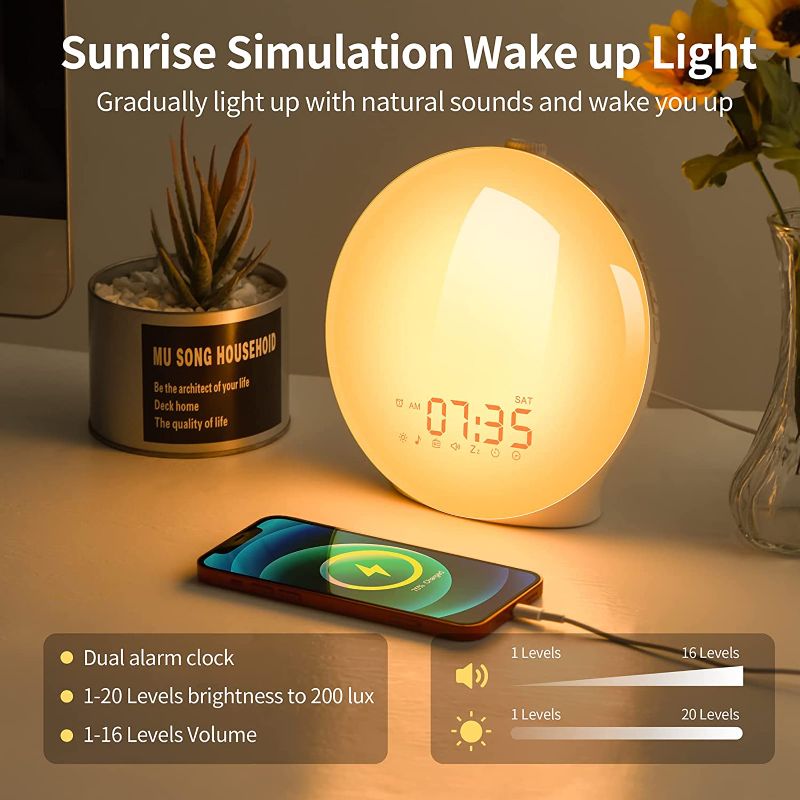 Photo 1 of Aurora Light, Wake Up Light Sunrise Alarm Clock for Kids, Heavy Sleepers, Bedroom, Sunrise Simulation, Sleep Aid, Dual Alarms
