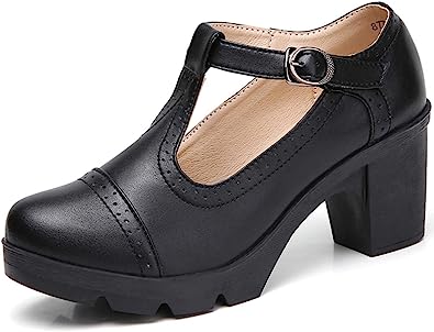 Photo 1 of DADAWEN Women's Classic T-Strap Platform Mid-Heel Square Toe Oxfords Dress Shoes