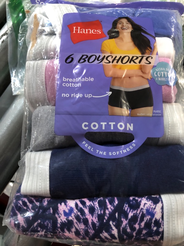 Photo 2 of Hanes Women's Sporty Cotton Assorted Boyshort Underwear 7 6 Pack - Assorted 1