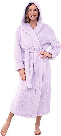 Photo 1 of Alexander Del Rossa Women's Fuzzy Plush Fleece Bathrobe with Hood, Soft Warm Hooded Lounge Robe
