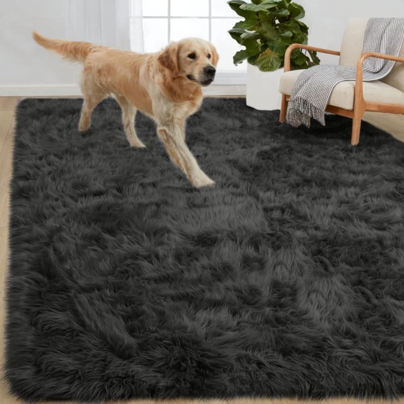 Photo 1 of **SEE NOTES**
Gorilla Grip Fluffy Faux Fur Rug, 6x9, Grey