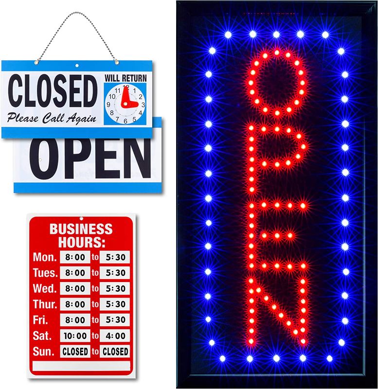 Photo 1 of  Vertical Lighted Sign Open with Flashing Mode – Indoor Electric Light up Sign for Stores (19 x 10 in) (2 pack)