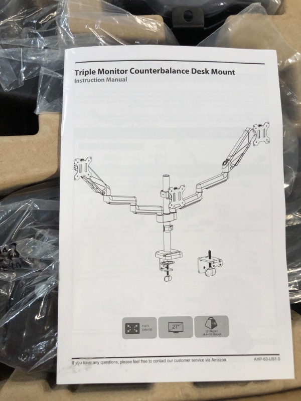 Photo 2 of MOUNT PRO Triple Monitor Desk Mount - Articulating Gas Spring Monitor Arm, Removable VESA Mount Desk Stand with Clamp and Grommet Base - Fits 13 to 27 Inch LCD Computer Monitors, VESA 75x75, 100x100