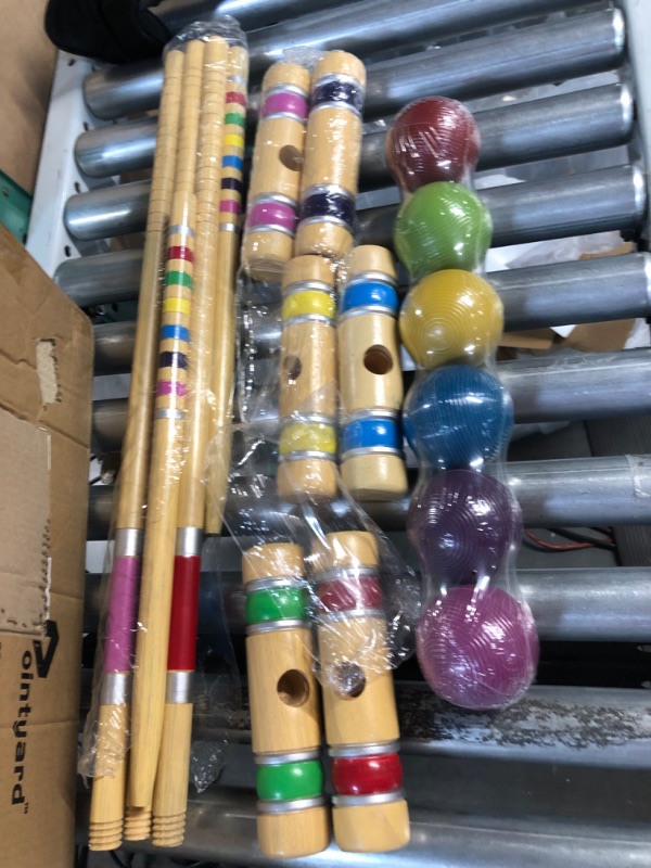 Photo 2 of Pointyard Six Player Croquet Set, 28’’ Croquet Set with Wooden Mallets/Colored Ball/Wickets/Stakes for Adults/Teenager/Family-Perfect for Lawn/Backyard Game/Park (Includes Carry Bag)