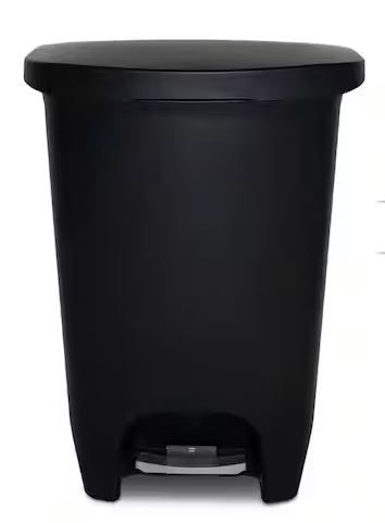 Photo 1 of 13 Gal. Black Step-On Plastic Trash Can with Clorox Odor Protection of The Lid