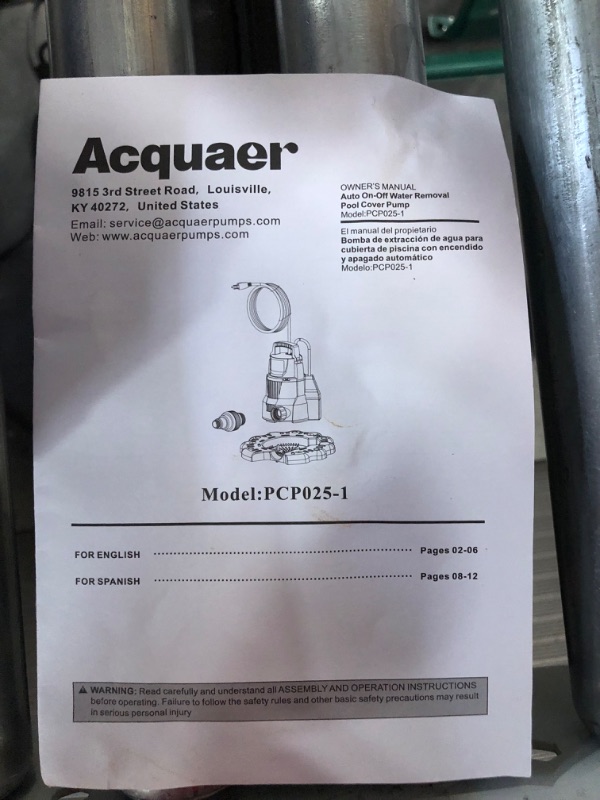 Photo 1 of **SEE NOTES**
Acquaer 1/4 HP Automatic Swimming Pool Cover Pump