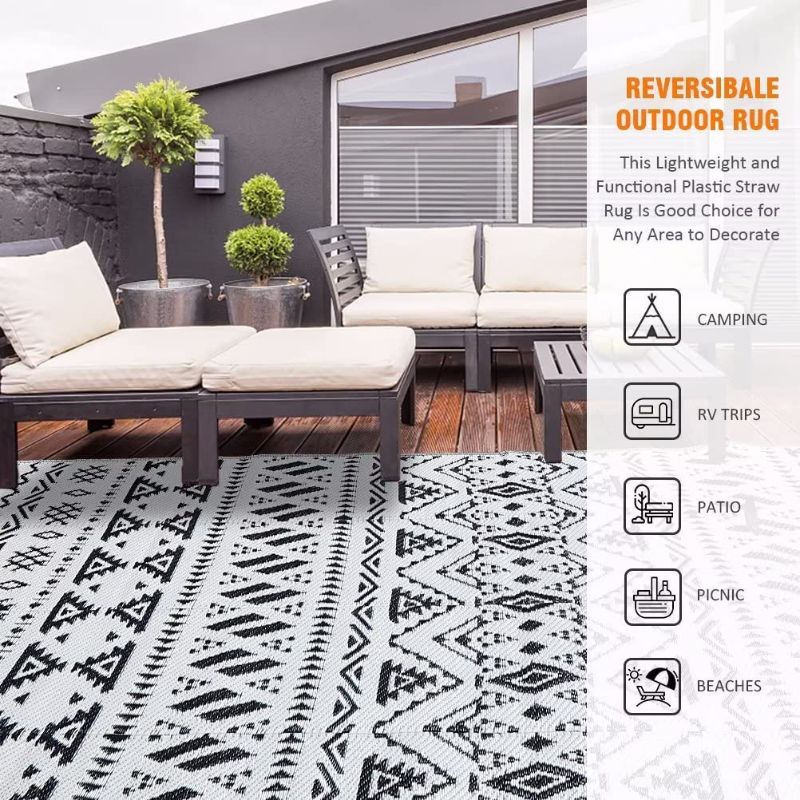 Photo 1 of **SEE NOTES** Reversible Mats - Outdoor Rugs 9'x12' for Patios Clearance,(Black & Cream White)