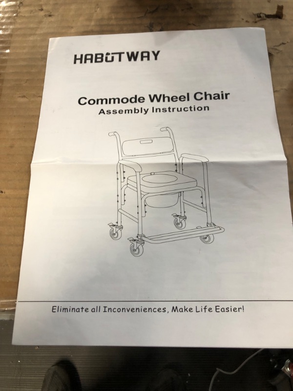 Photo 4 of HABUTWAY 4 in 1 Bedside Commode Chair, Transport Shower Wheelchair Toilet Rolling Transport Chair with 4 Brakes Casters,Tissue Holder,Crutch Holder for Elderly Injured and Disabled