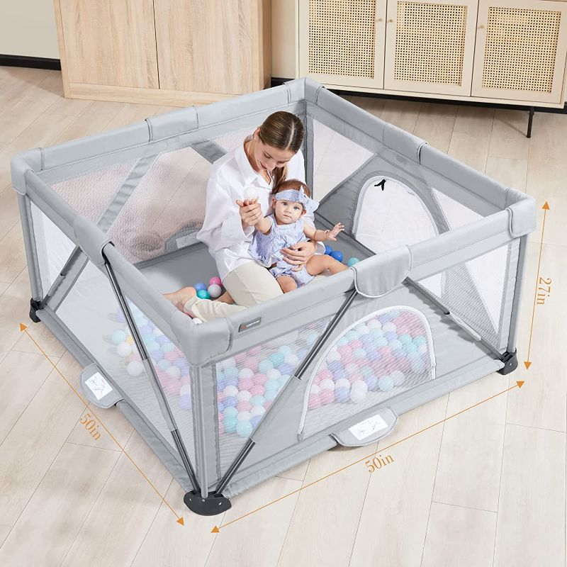 Photo 4 of ANGELBLISS Baby Playpen, Foldable Playpen 50”×50”?Grey?