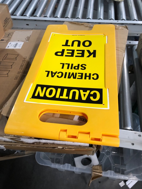 Photo 2 of SmartSign Folding Floor Sign, Legend "Caution Chemical Spill Keep Out", 25" high x 12" wide, Black on Yellow 