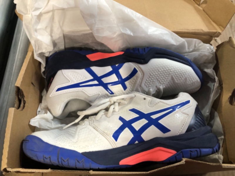 Photo 2 of Asics Juniors` GEL-Resolution 8 GS Tennis Shoes White and Lapis Lazuli Blue size 5 big kid 