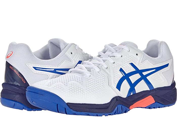 Photo 1 of Asics Juniors` GEL-Resolution 8 GS Tennis Shoes White and Lapis Lazuli Blue size 5 big kid 