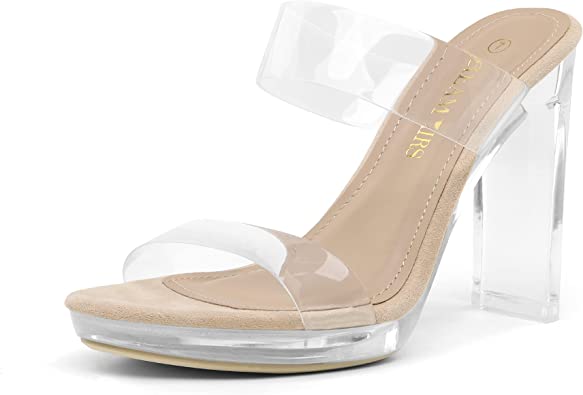 Photo 1 of DREAM PAIRS Women's Clear Two Strap Open Toe High Block Chunky Slip on Dress Heel Sandals size us 8.5