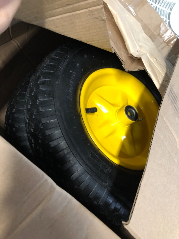 Photo 2 of (2 Pack) AR-PRO Exact Replacement 15" x 6.00 - 6" Front Tire and Wheel Assemblies for John Deere Riding Mowers - Compatible with John Deere 100 and D100 Series - 3” Hub Offset and 3/4” Bushings 15" x 6.00-6" Yellow