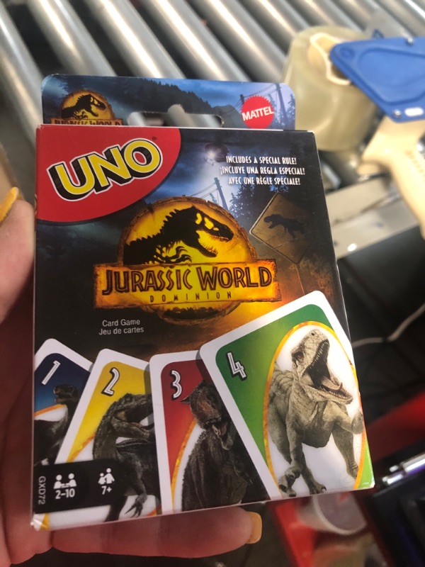 Photo 2 of Mattel Games Giant UNO Jurassic World Domination Card Game for Kids & Game Night, Oversized Cards & Customizable Wild Cards