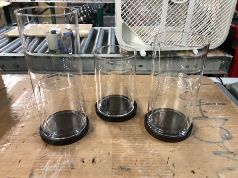 Photo 1 of [Brand New] Elma Home Set of 3 Glass Hurricane Candle Holders with Beech Wood Coasters