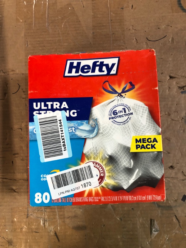 Photo 2 of [Brand New] Hefty Ultra Strong Tall Kitchen Trash Bags, Clean Burst Scent, 13 Gallon, 80 Count