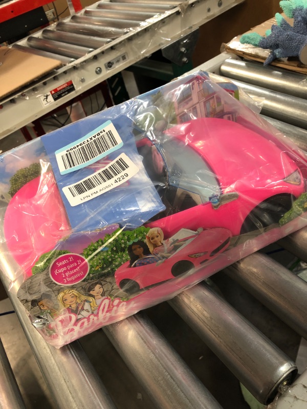 Photo 2 of Barbie Toy Car, Bright Pink 2-Seater Convertible with Seatbelts and Rolling Wheels, Realistic Details
