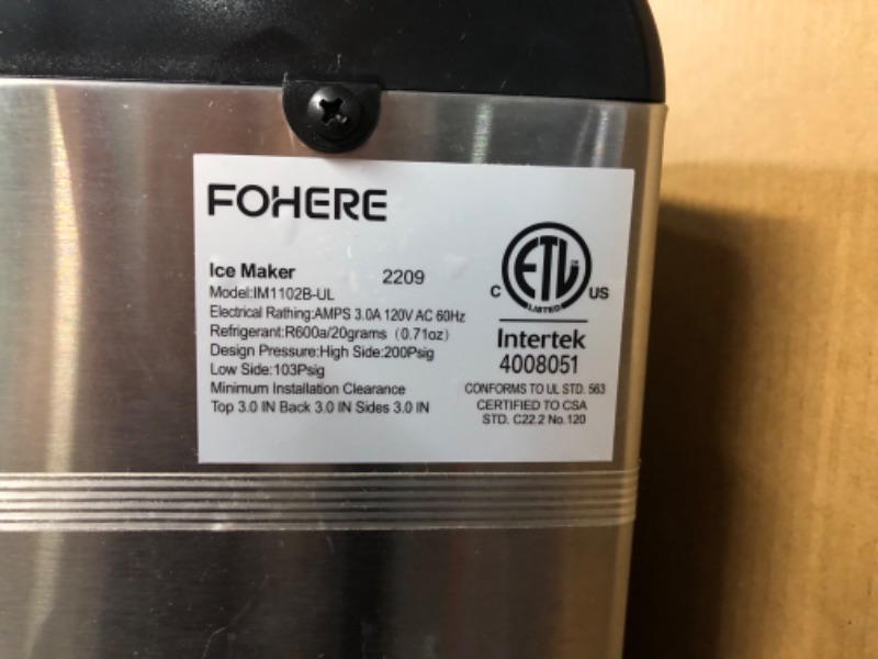 Photo 5 of FOHERE Countertop Nugget Ice Maker, 30lbs Per Day Self-Cleaning w/ 3Qt Water Reservoir, Stainless Steel Finish