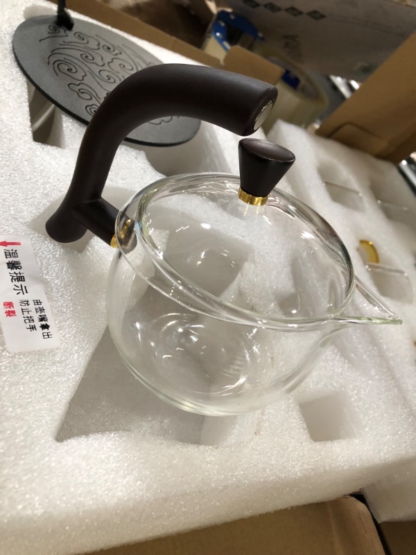 Photo 1 of RORA Lazy Kungfu Glass Tea Set Semi Automatic Drip Rotating with Infuser Glass Teapot Set (6 cups) Black