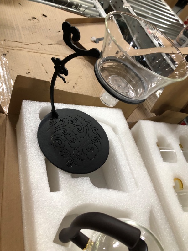 Photo 1 of RORA Lazy Kungfu Glass Tea Set Semi Automatic Drip Rotating with Infuser Glass Teapot Set (6 cups) Black