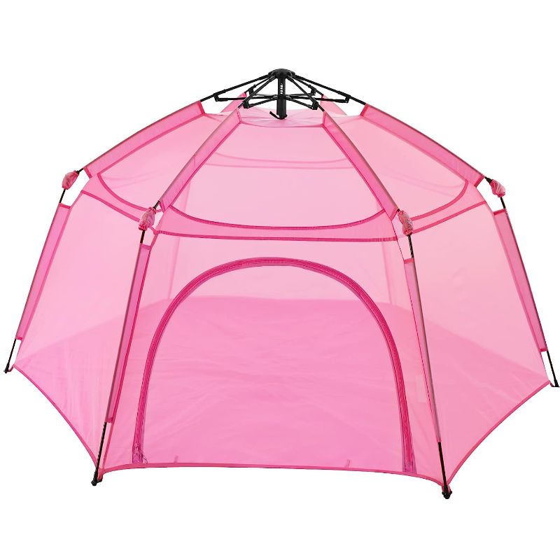 Photo 1 of Alvantor Playpen Play Yard Space,Canopy Fence Pin 6 Panel Pop Up Foldable and Portable 7’x7’x44” Pink Patent