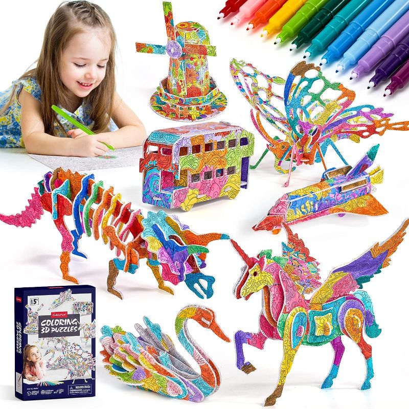 Photo 1 of 3D Coloring Puzzle Set with Unique Mandala Pattern***READ NOTES*** - DIY 3D Puzzles for Kids Ages 7-15 - Arts and Crafts for Girls & Boys 3-d Puzzles Animal Drawing Art Kits for Kids - 6 Different Shapes