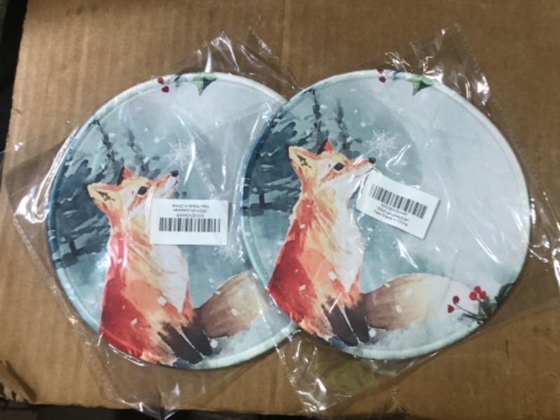 Photo 2 of Woodland Fox Watercolor Christmas Forest Mouse Pad 7.9''x7.9'' (2 Pack)