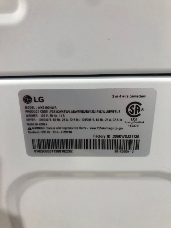 Photo 15 of **READ NOTES**  LG WashTower Stacked SMART Laundry Center 4.5 Cu.Ft. Front Load Washer & 7.4 Cu.Ft. Electric Dryer in White TESTED LIKE NEW