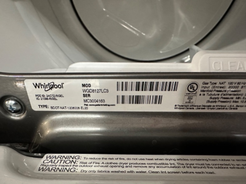 Photo 5 of ***DAMAGED - SEE NOTES***
Whirlpool Smart Capable 7.4-cu ft Hamper DoorSteam Cycle Smart Gas Dryer (Chrome Shadow) ENERGY STAR