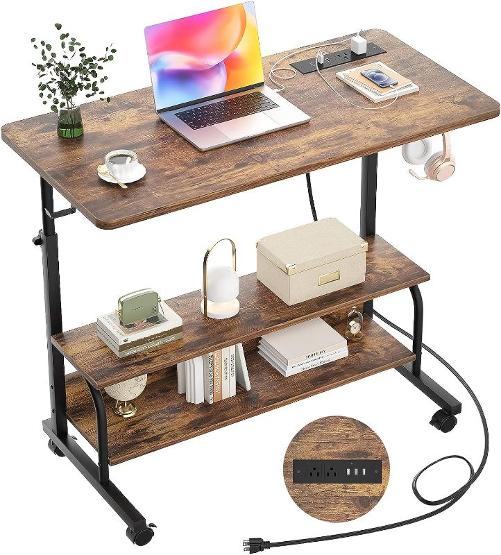 Photo 1 of Height Adjustable Standing Desk with Power Outlets, 32"