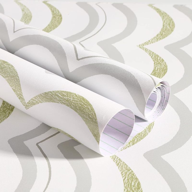 Photo 1 of 
Attuart Modern Peel and Stick Wallpaper Green and White Contact Paper 17.7”x 78.7”Geometric Wallpaper Self