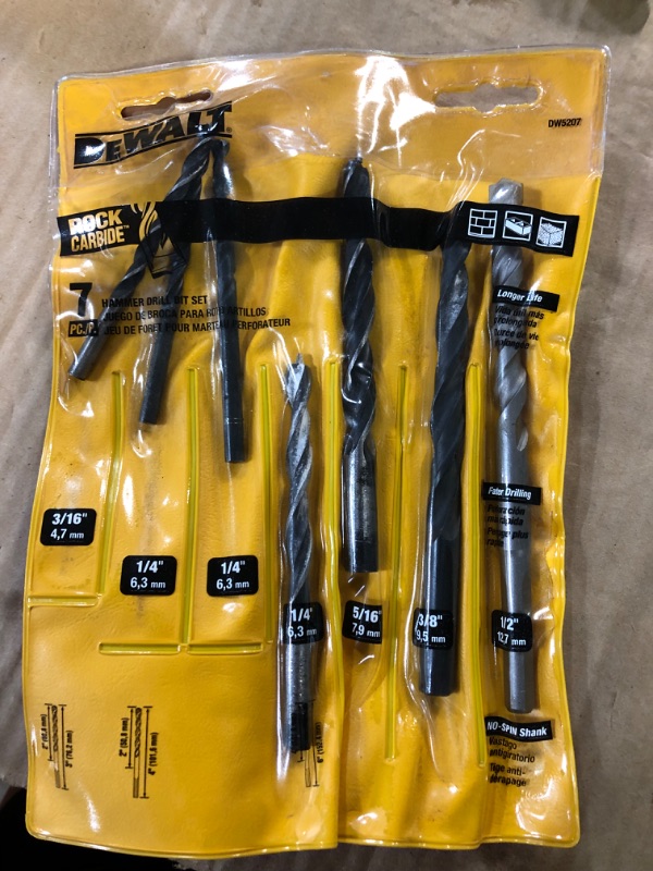 Photo 2 of DEWALT Masonry Drill Bit Set, Percussion, Concrete & Block, 7-Piece (DW5207)