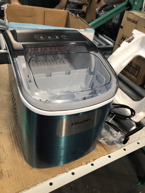 Photo 2 of (STOCK PHOTO FOR REFERENCE) EUHOMY Countertop Ice Maker Machine with Handle, 25.5lbs in 24Hrs, 9 Ice Cubes Ready in 6 Mins, Auto-Cleaning Portable Ice Maker with Basket and Scoop, for Home/Kitchen/Camping/RV. (Silver) 25.5lbs new teal 1