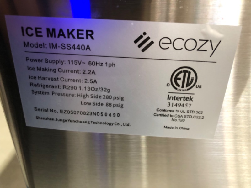 Photo 5 of ***NONFUNCTIONAL - SEE NOTES***
ecozy Countertop Ice Makers, 45lbs Per Day, 24 Cubes Ready in 13 Mins