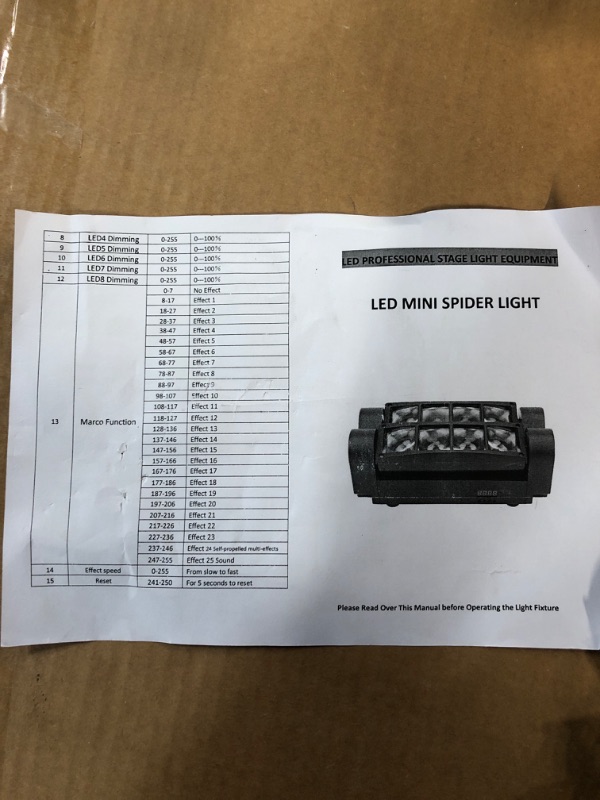 Photo 2 of **PARTS ONLY**
ZKYMZL Spider Moving Head Light LEDs Beam DJ Lights RGBW Sound Activated BEAM 30W