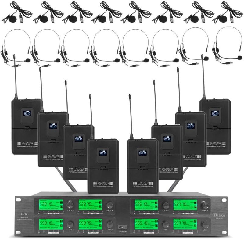 Photo 1 of UHF Wireless Microphone System 8 Channel 8 Lavalier Bodypacks 8 Lapel Mic 8 Headsets 