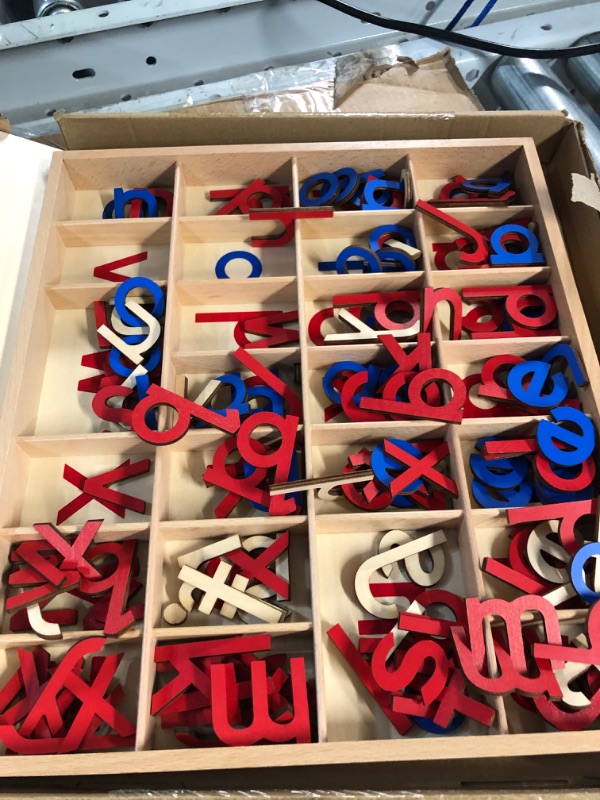 Photo 2 of Elite Montessori Wooden Movable Alphabet with Box Preschool Spelling Learning Materials (Red & Blue, 5mm Thick)