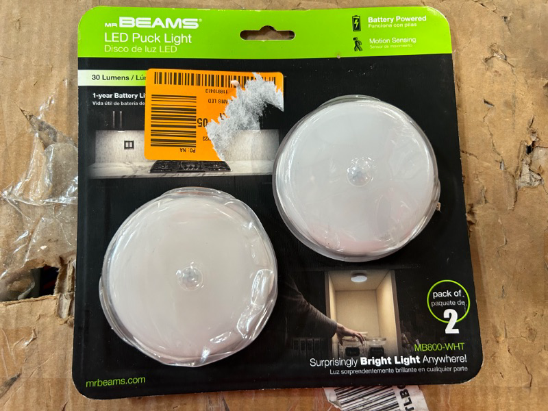 Photo 1 of Mr. Beams White Battery Powered LED Puck Light 2 pk