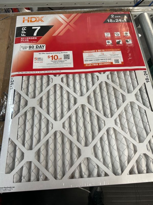 Photo 2 of 18 in. x 24 in. x 1 in. Allergen Plus Pleated Air Filter FPR 7 (2-Pack)