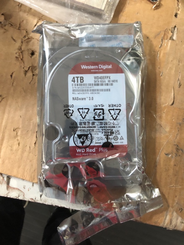 Photo 2 of Western Digital 4TB WD Red Plus NAS Internal Hard Drive HDD - 5400 RPM, SATA 6 Gb/s, CMR, 256 MB Cache, 3.5" -WD40EFPX 4TB 256 MB Cache