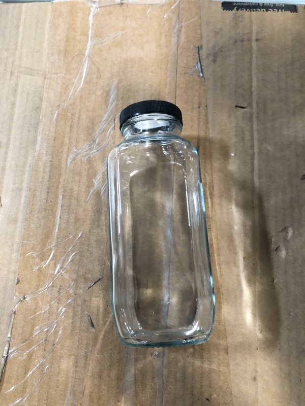 Photo 3 of  *STOCK PHOTO ONLY* 8 oz Clear Glass French Square Bottle with Black Lid