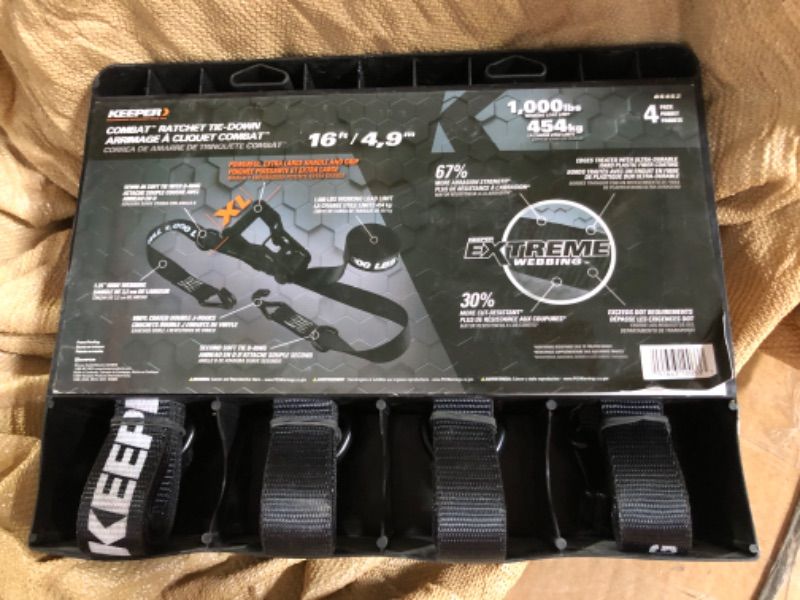 Photo 1 of 1.25 in. x 16 ft. 1000 lbs. Keeper Combat Ratchet Tie Down Strap (4 Pack)